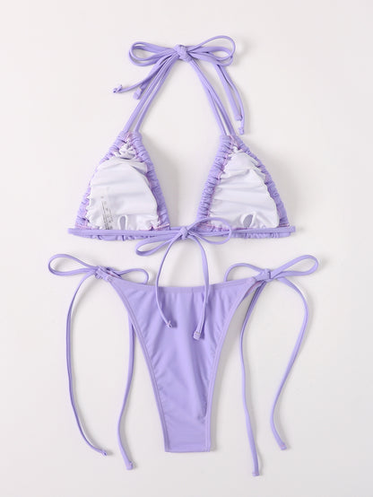 Women Drawstring Lace Split Swimsuit Sexy Bikini