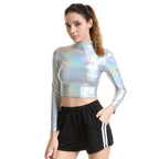 Vêtements de cosplay couleur unie, collant, performance, slim, en cuir verni, manches longues, col roulé, taille S, pour femmes