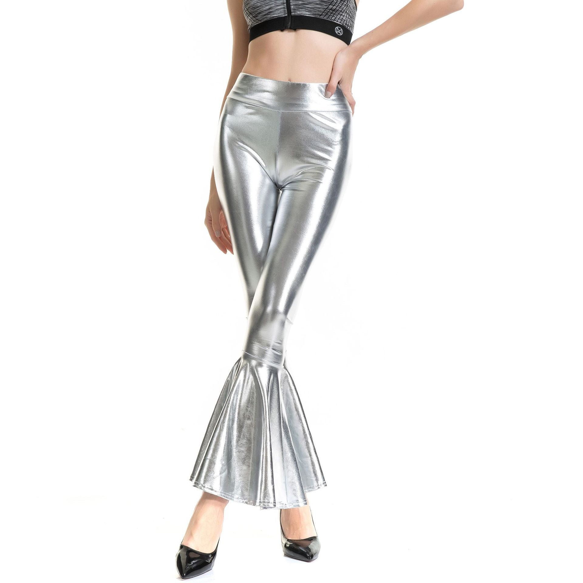 Pantalones acampanados de cintura alta con cintura elástica y color degradado para mujer