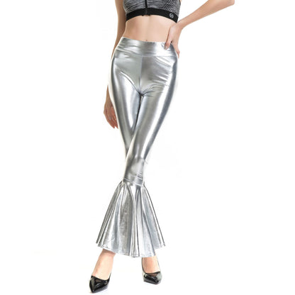Pantalones acampanados de cintura alta con cintura elástica y color degradado para mujer