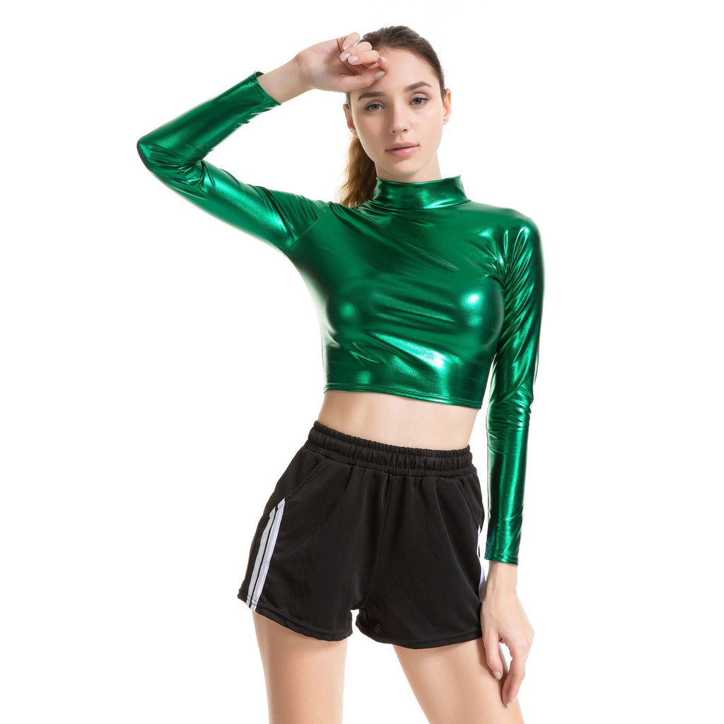Vêtements de cosplay couleur unie, collant, performance, slim, en cuir verni, manches longues, col roulé, taille S, pour femmes