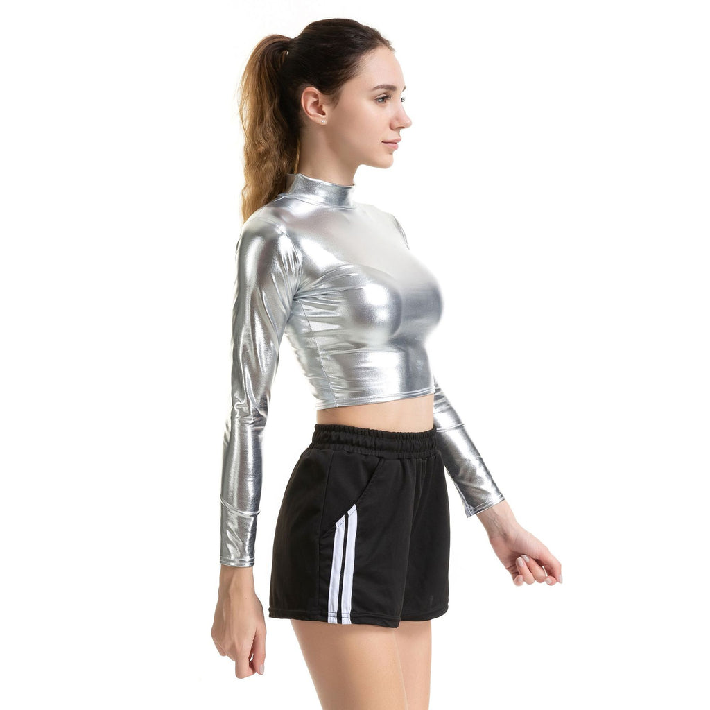 Vêtements de cosplay couleur unie, collant, performance, slim, en cuir verni, manches longues, col roulé, taille S, pour femmes