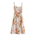 Summer Women High Waist Floral Print Slit Hemline Strap Dress for Women OMI