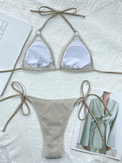 Swimsuit Outer Single Bikini Solid Color Bikini Women Seperated Swimwear Triangle Crochet Bikini
