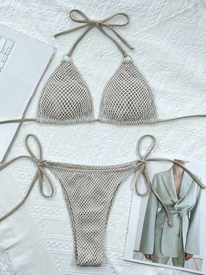 Swimsuit Outer Single Bikini Solid Color Bikini Women Seperated Swimwear Triangle Crochet Bikini