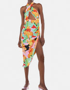 Vestido halter asimétrico irregular con estampado nuevo de verano a la moda