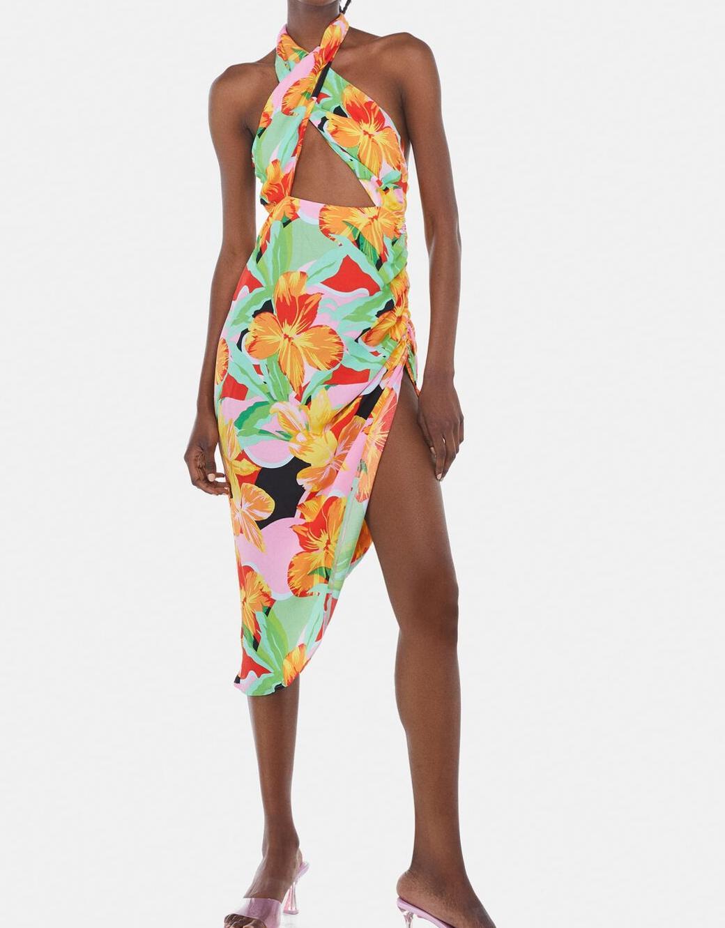 Vestido halter asimétrico irregular con estampado nuevo de verano a la moda