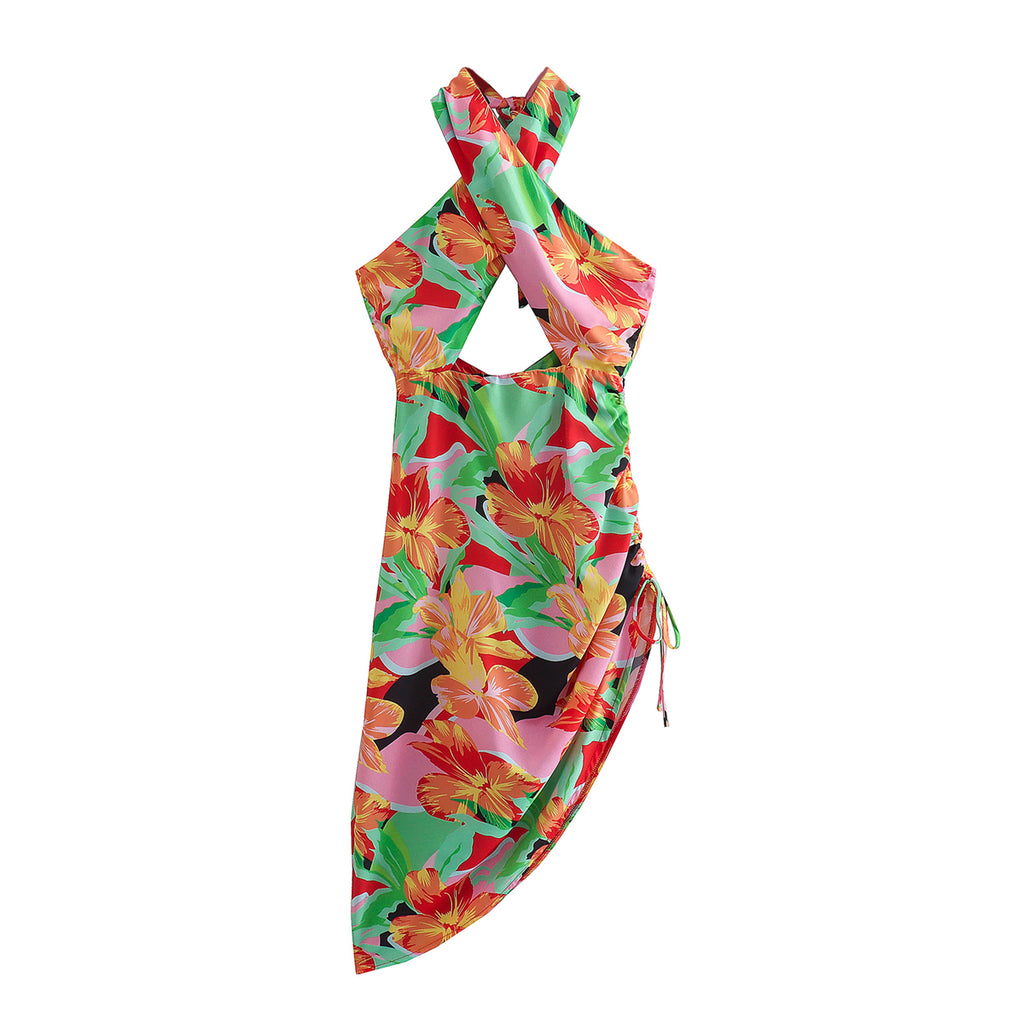 Vestido halter asimétrico irregular con estampado nuevo de verano a la moda