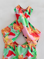 Vestido halter asimétrico irregular con estampado nuevo de verano a la moda