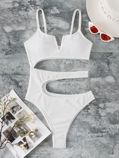 Traje de baño bikini sexy con escote en V y aberturas para mujer