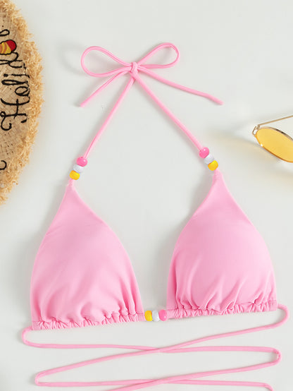 Bikini sexy de color sólido con cuello halter y vendaje para mujer