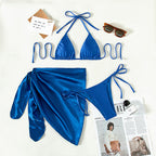 Halter Bikinis Solid Triangle Swimsuit Women High Cut Skirt Swimwear Conjunto Biquinis Feminino Trajes