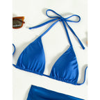 Halter Bikinis Solid Triangle Swimsuit Women High Cut Skirt Swimwear Conjunto Biquinis Feminino Trajes