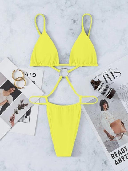 Traje de baño azul para mujer, traje de baño triangular, traje de baño femenino de vendaje, monokini brasileño, traje de baño de verano