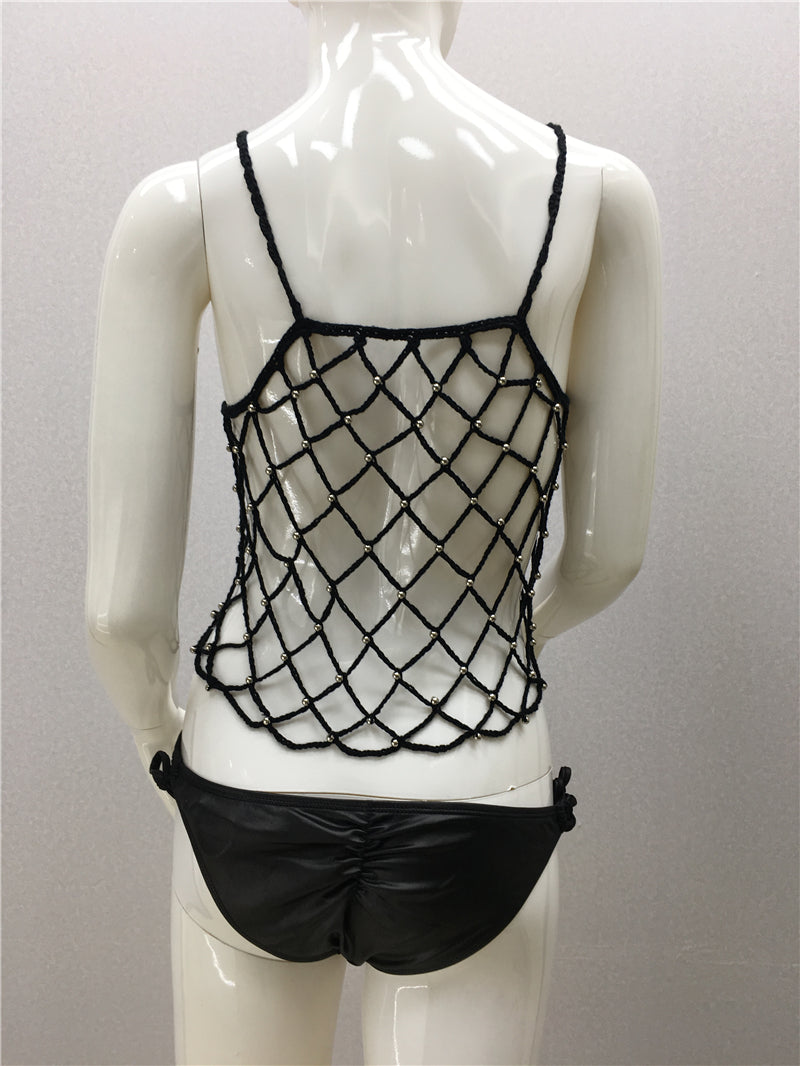 Top Knitted Hollow Out Cutout Bikini Camisole Women Loose Seaside Vacation Beach Sun Protection Blouse Pullover Top SERENDIPITY