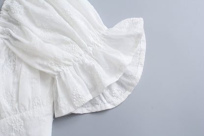 Vintage Court Sexy Tube Top Lace up Slim Fit Slimming White Puff Short Sleeve Eyelet Embroidery Dress for Women