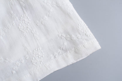 Vintage Court Sexy Tube Top Lace up Slim Fit Slimming White Puff Short Sleeve Eyelet Embroidery Dress for Women