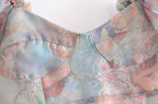 Women Clothing Organza Printed Pattern Princess Dress Dress Summer V-neck Short Sheer Puffy dress TinkleBell