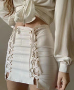 Women Clothing Summer Blogger Milky White Split Air Hole Criss Cross Strap Skirt Yvonne