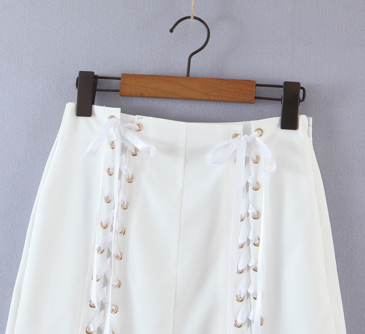 Women Clothing Summer Blogger Milky White Split Air Hole Criss Cross Strap Skirt Yvonne