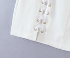 Women Clothing Summer Blogger Milky White Split Air Hole Criss Cross Strap Skirt Yvonne