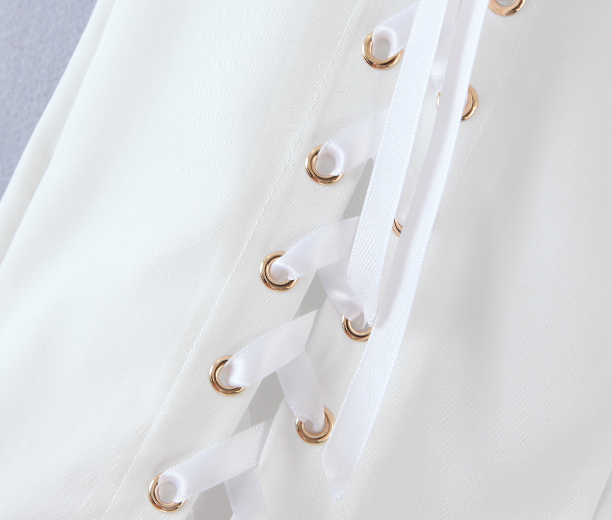 Women Clothing Summer Blogger Milky White Split Air Hole Criss Cross Strap Skirt Yvonne