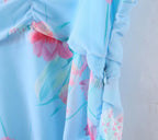 Wooden Ear Floral Print Pleated Ruffled Spaghetti Straps Dress Short Summer Women Clothing Yvonne