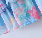 Wooden Ear Floral Print Pleated Ruffled Spaghetti Straps Dress Short Summer Women Clothing Yvonne