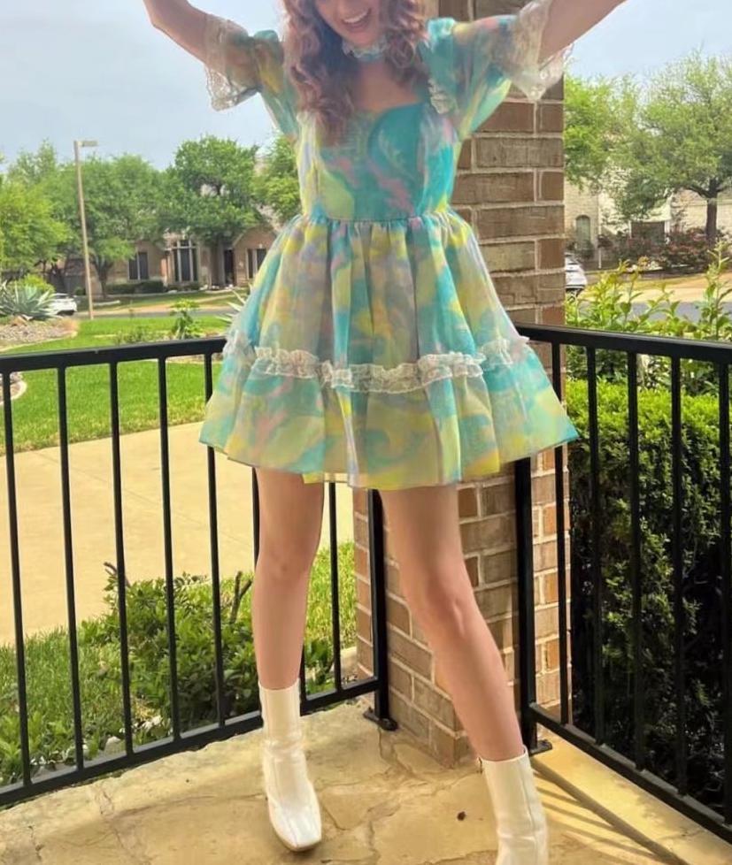 Sweet Fungus Lace Princess Dress Hollow Out Cutout Backless Girl Dress Spring Summer Cashew Print Dress Sheer Yvonne