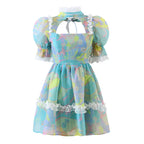 Sweet Fungus Lace Princess Dress Hollow Out Cutout Backless Girl Dress Spring Summer Cashew Print Dress Sheer Yvonne