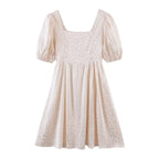 Summer Fresh Square Collar Puff Sleeve Printed High Waist A- line Dress for Women Yvonne