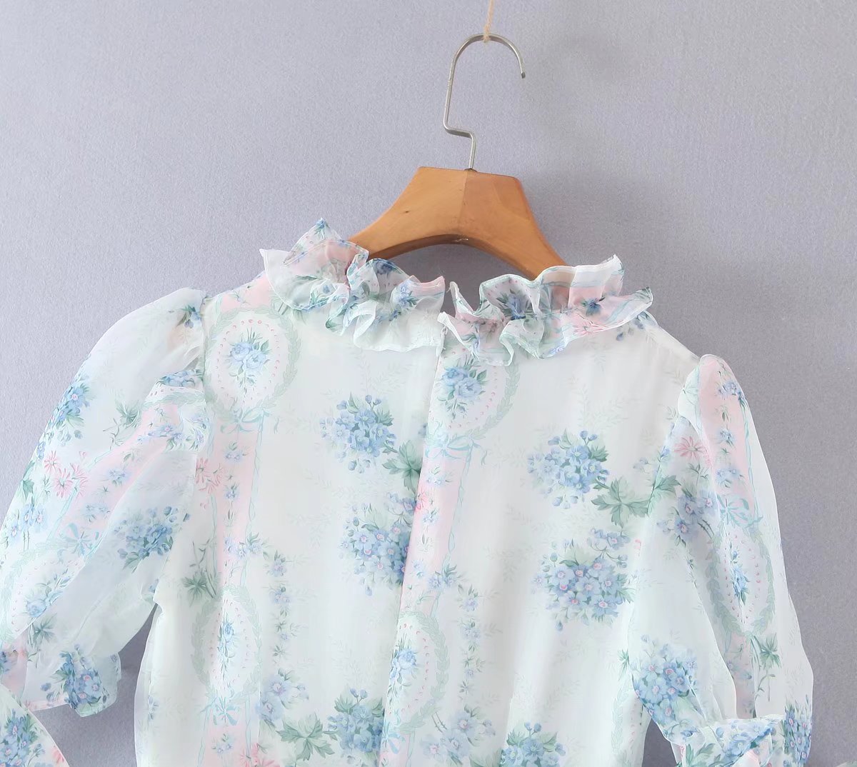 Floral Print Dress Bubble Sleeve Retro Princess Dress Spring Summer Wooden Ear Large Swing Women Dress Sheer Yvonne