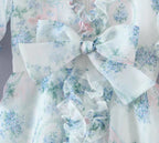 Floral Print Dress Bubble Sleeve Retro Princess Dress Spring Summer Wooden Ear Large Swing Women Dress Sheer Yvonne