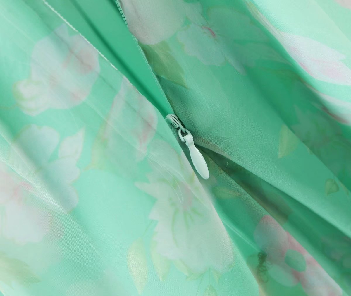 Organza Floral Print Dress Puff Sleeve Tight Waist Princess Dress Spring Summer Fresh Girl Maxi Dress Sheer Yvonne