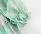 Organza Floral Print Dress Puff Sleeve Tight Waist Princess Dress Spring Summer Fresh Girl Maxi Dress Sheer Yvonne