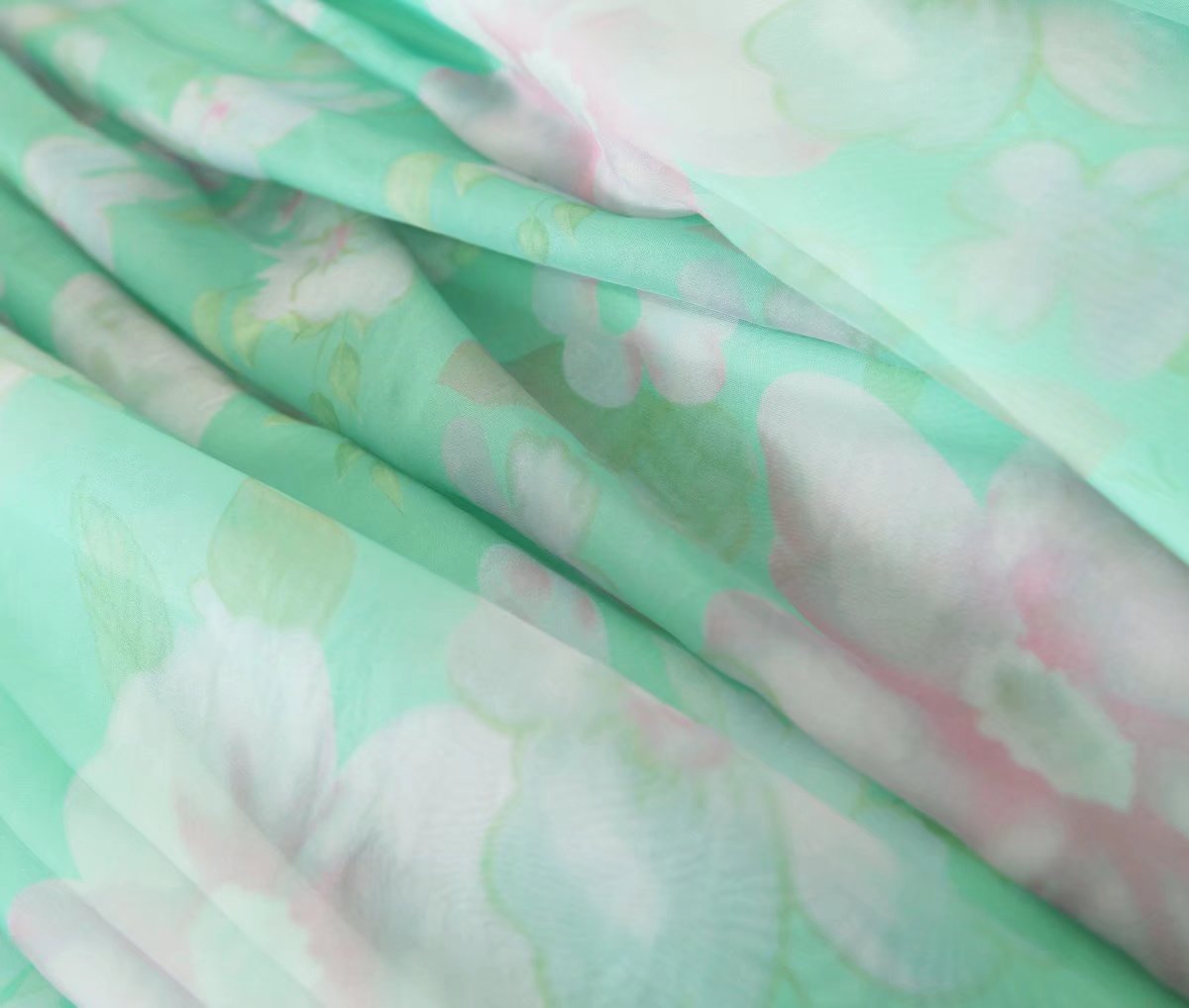 Organza Floral Print Dress Puff Sleeve Tight Waist Princess Dress Spring Summer Fresh Girl Maxi Dress Sheer Yvonne