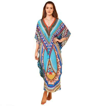 Bata de playa informal con dobladillo arqueado y estampado de rayón, blusa de protección solar para vacaciones