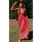 Summer Large Swing Women Clothing Bohemian V-neck Strap Floral Dress XYCS