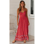 Summer Large Swing Women Clothing Bohemian V-neck Strap Floral Dress XYCS