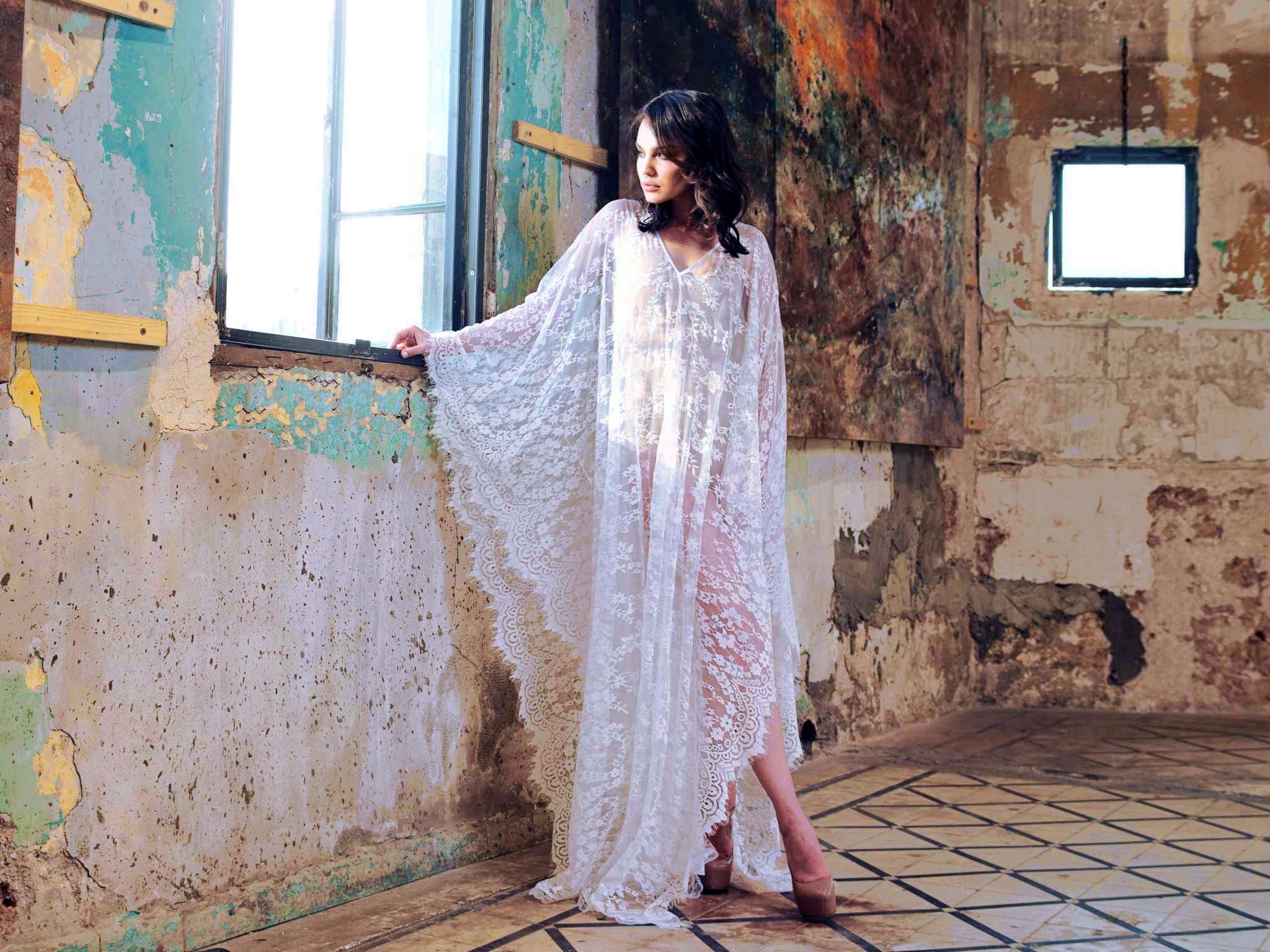 Eyelash Lace Super Loose Robe Bikini Cover snowpeak