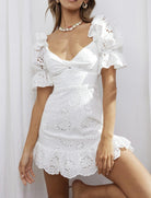 Early Spring Full Lace Short Sleeve Ruffled Sexy Women Dress GoodMe