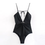 Body de verano con tirantes, color liso, diseño abierto y sin espalda, a juego
