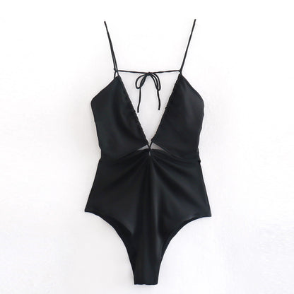 Body de verano con tirantes, color liso, diseño abierto y sin espalda, a juego