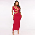Women Clothing Slant Shoulder Asymmetric Sexy Slim Dress MOOYAA