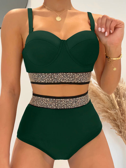 Bikini High Waist Sexy Steel Bracket Push up Split Swimsuit Bikini Black Swimsuit