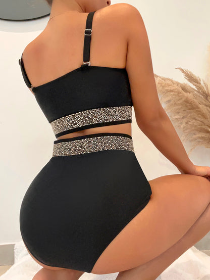 Bikini High Waist Sexy Steel Bracket Push up Split Swimsuit Bikini Black Swimsuit