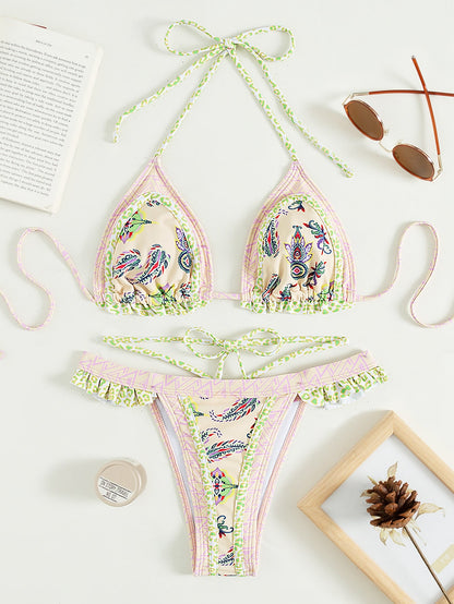Traje de baño Halter Bikini de Banda Amarilla Bijini Traje de baño de Tres Puntos