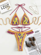 Traje de baño Halter Bikini de Banda Amarilla Bijini Traje de baño de Tres Puntos