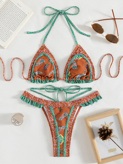 Traje de baño Halter Bikini de Banda Amarilla Bijini Traje de baño de Tres Puntos