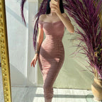Solid Color Dress Elegant Summer Women Clothing off-Shoulder Pleated Dress Eping